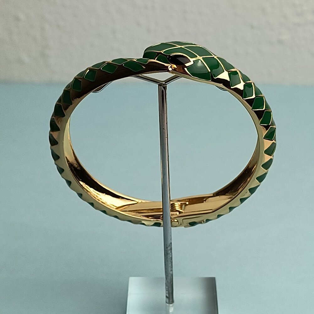 Serpenti Snake Enamel Hinged Cuff Bracelet Cut Diamond Emerald Green Gol… - Picture 4 of 7